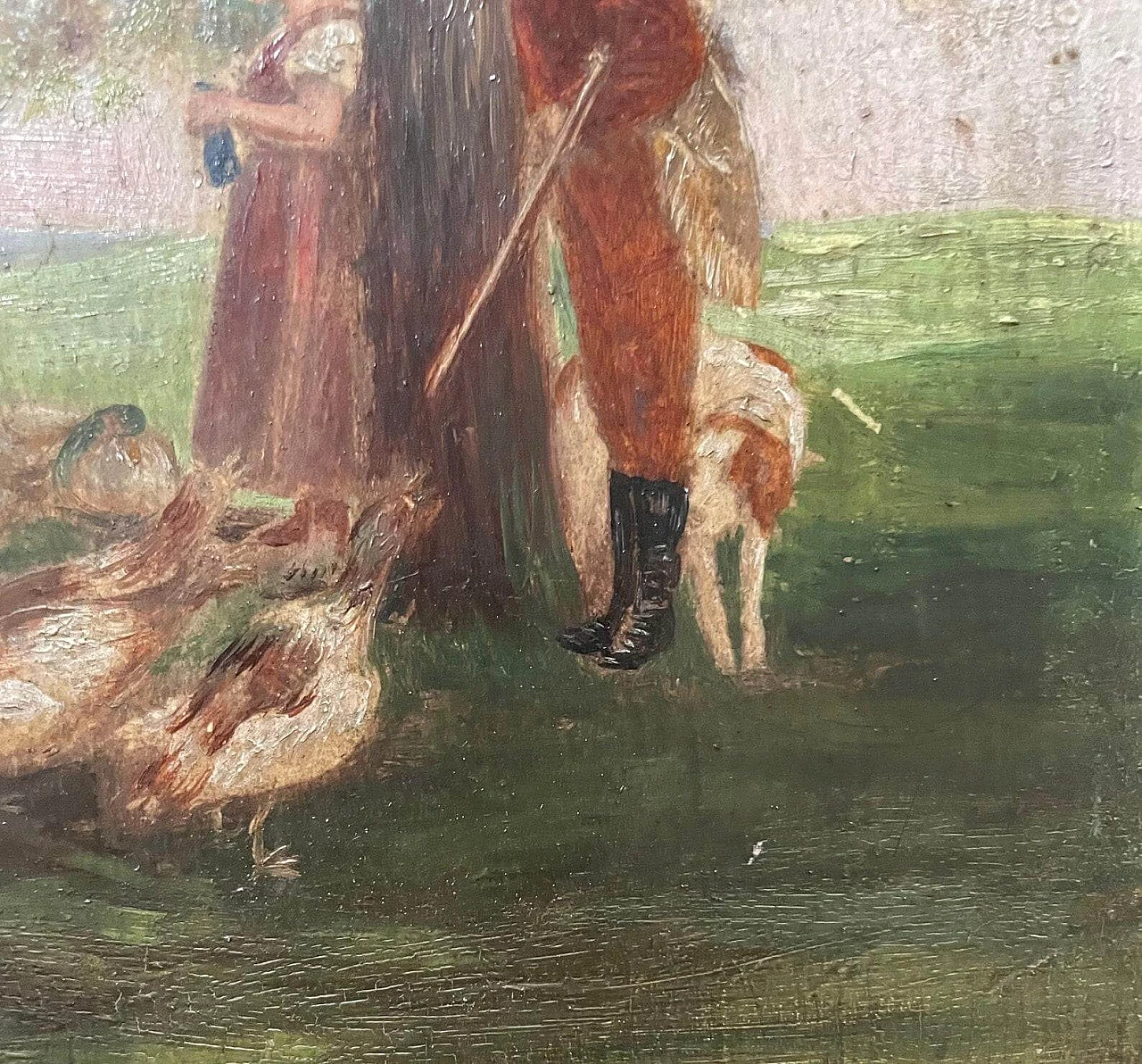 Cacciatore e fanciulla, dipinto a olio su tavoletta, metà '800 5
