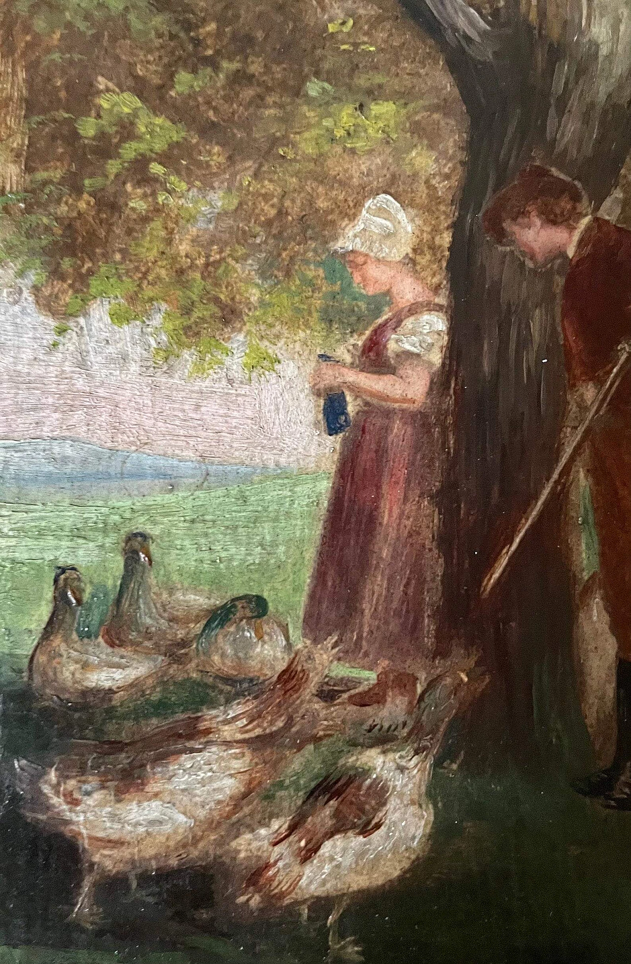 Cacciatore e fanciulla, dipinto a olio su tavoletta, metà '800 6