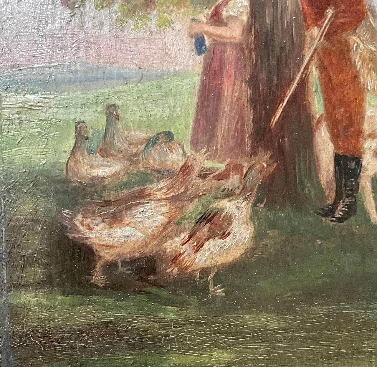 Cacciatore e fanciulla, dipinto a olio su tavoletta, metà '800 9