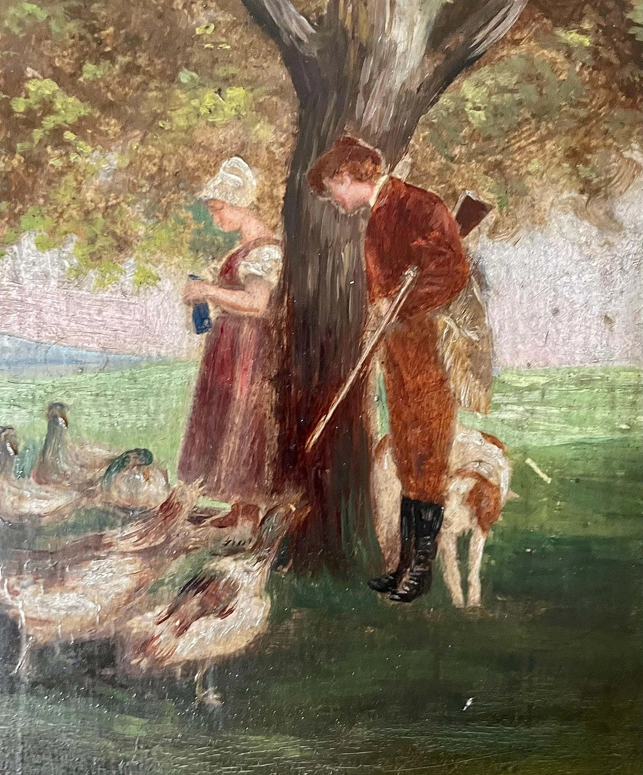 Cacciatore e fanciulla, dipinto a olio su tavoletta, metà '800 10