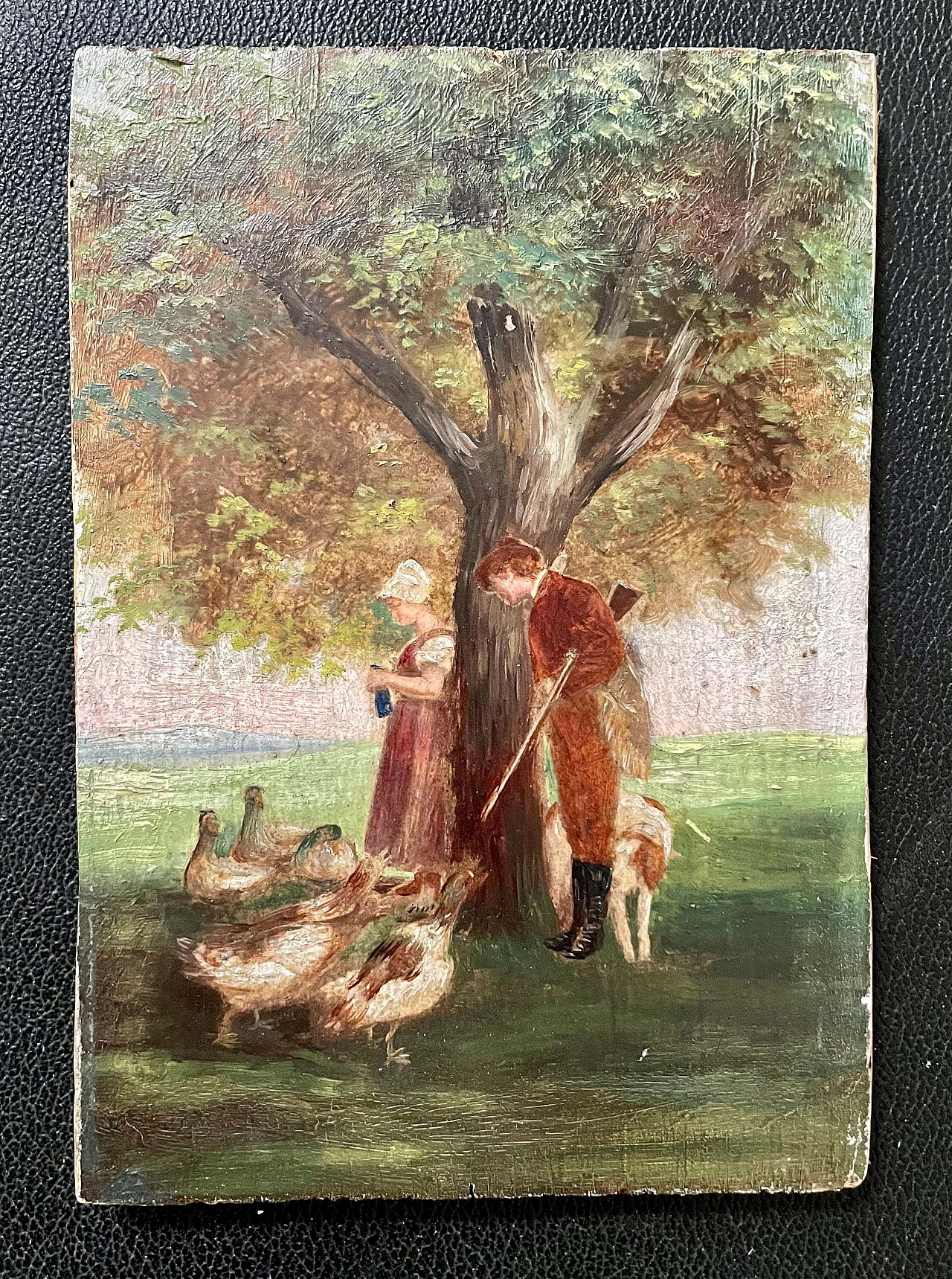 Cacciatore e fanciulla, dipinto a olio su tavoletta, metà '800 11