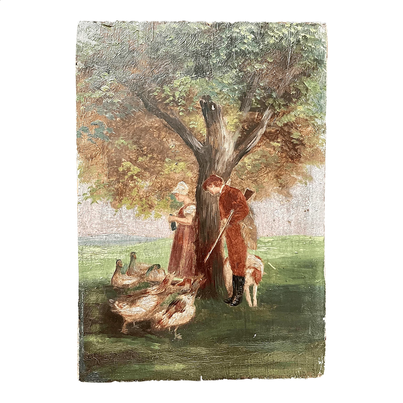 Cacciatore e fanciulla, dipinto a olio su tavoletta, metà '800 13