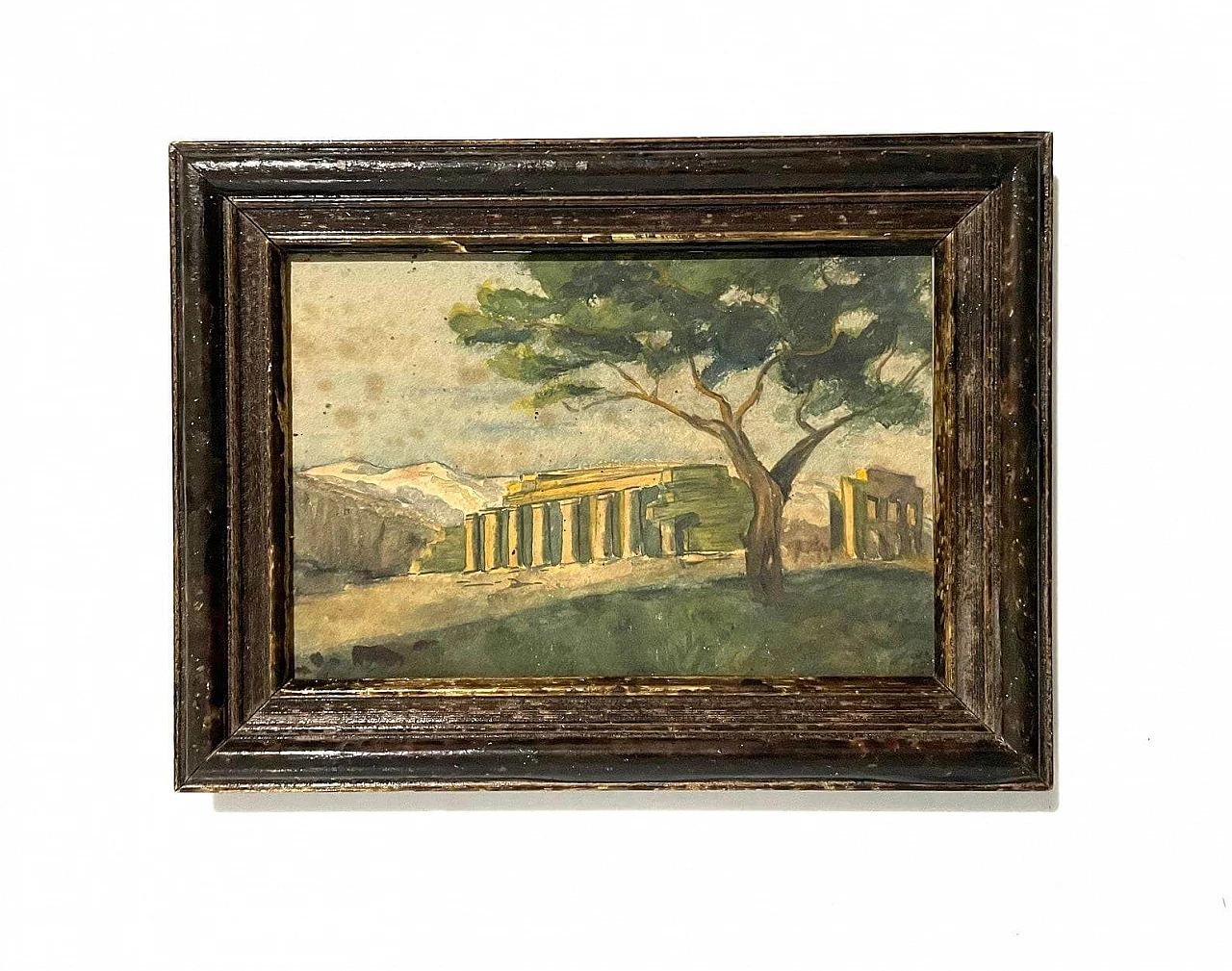 Paesaggio con albero e rovine, acquerello su carta, fine '800 4