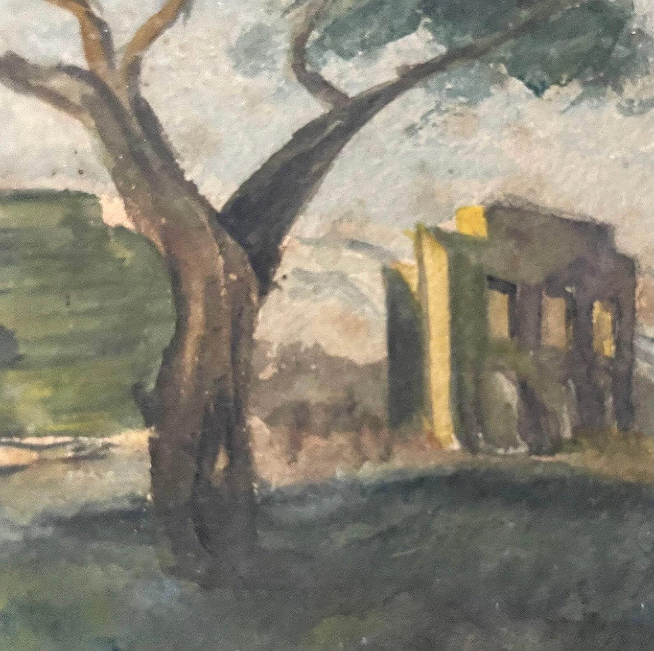 Landscape with tree and ruins, watercolor on paper, late 19th century 5