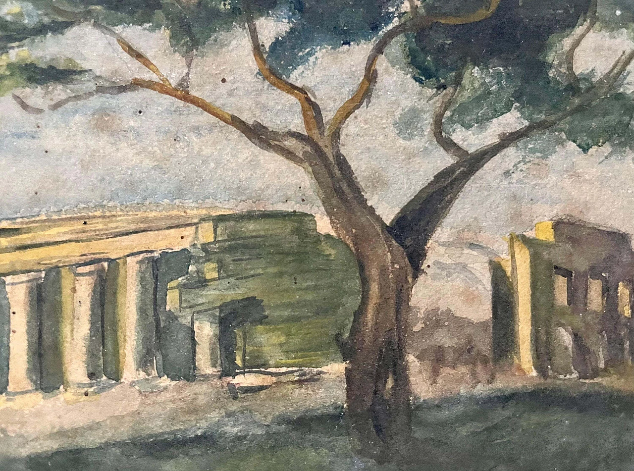 Landscape with tree and ruins, watercolor on paper, late 19th century 6