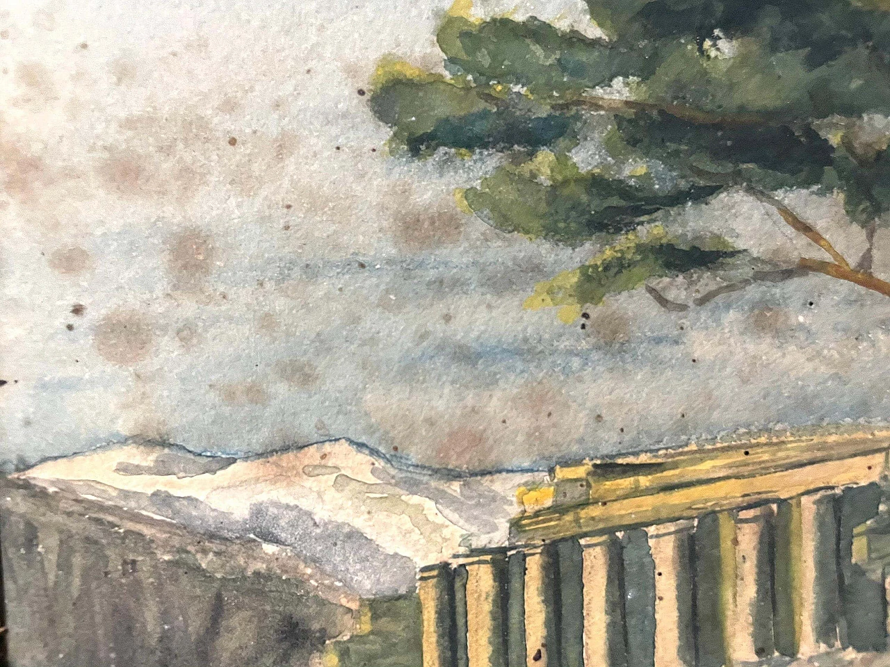 Landscape with tree and ruins, watercolor on paper, late 19th century 7