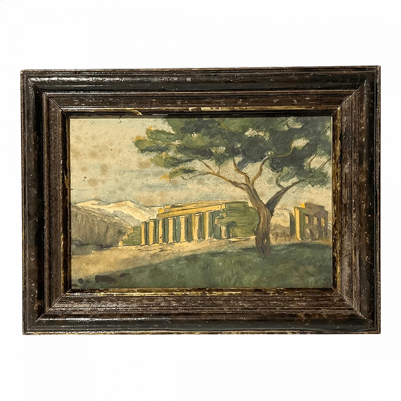 Landscape with tree and ruins, watercolor on paper, late 19th century 8