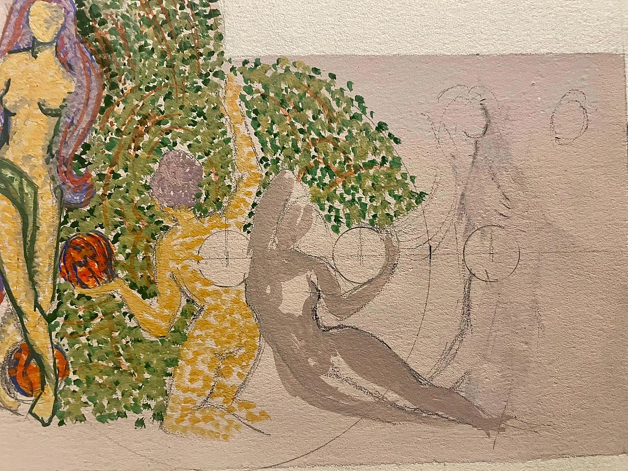 Female figures, gouache drawing on paper, 1920s 1