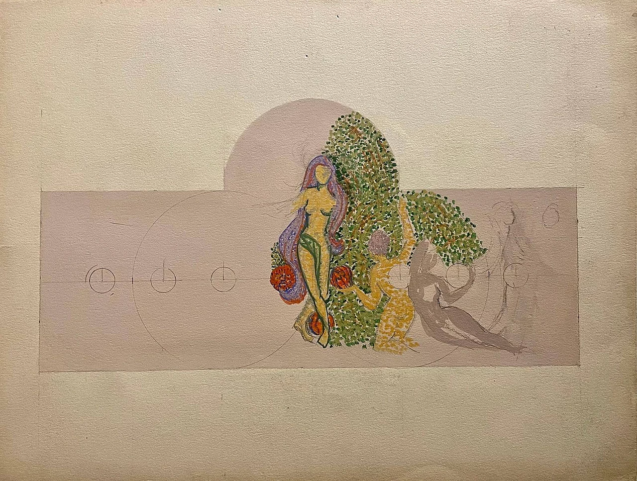 Figure femminili, disegno a guazzo su carta, anni '20 3