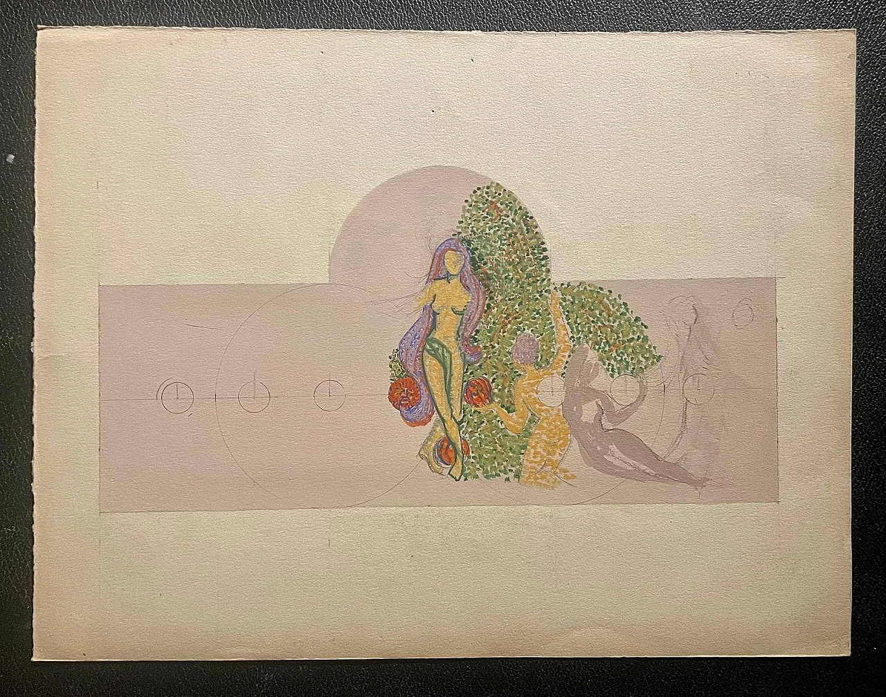 Female figures, gouache drawing on paper, 1920s 5