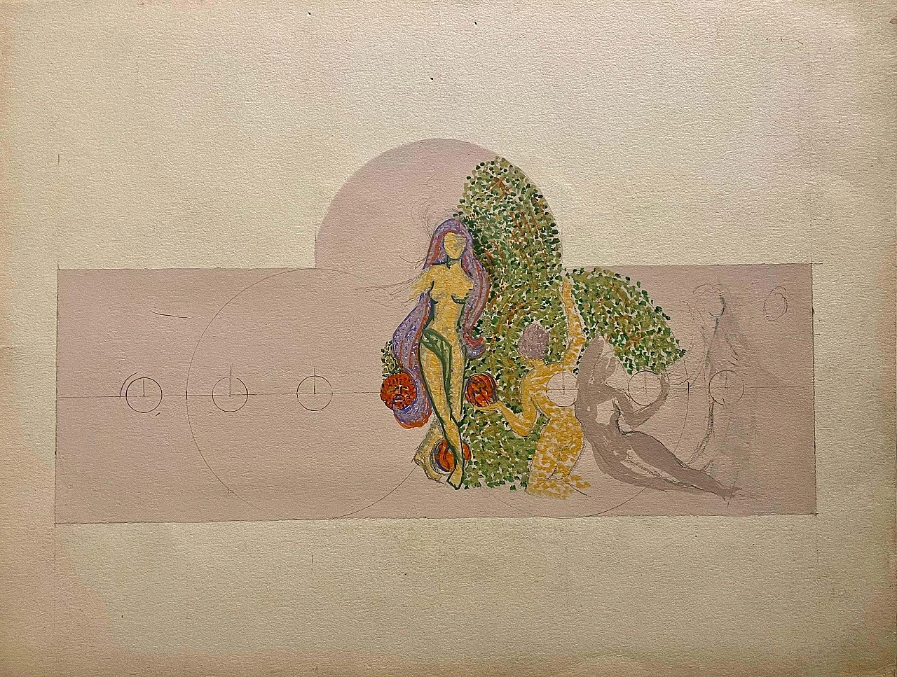 Figure femminili, disegno a guazzo su carta, anni '20 7