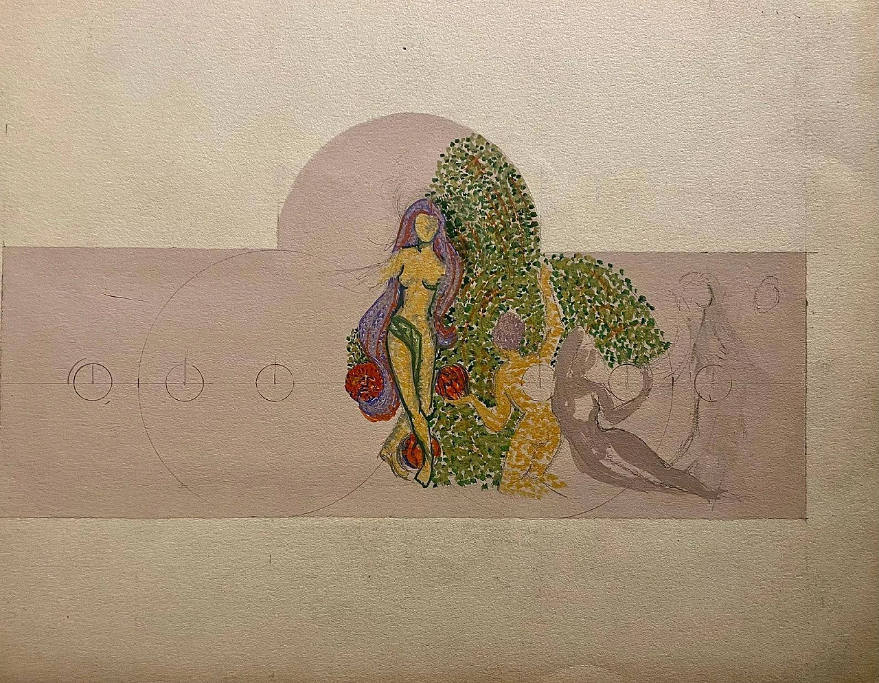 Figure femminili, disegno a guazzo su carta, anni '20 12