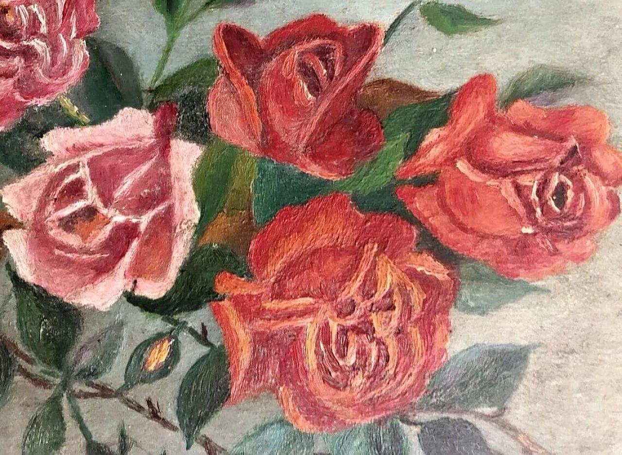 Rose, dipinto a olio su tavoletta, fine '800 3