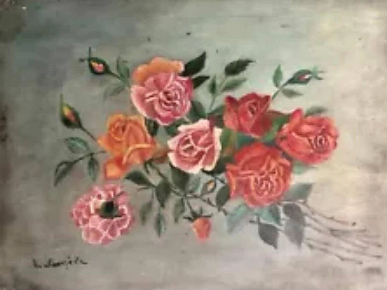 Rose, dipinto a olio su tavoletta, fine '800 5