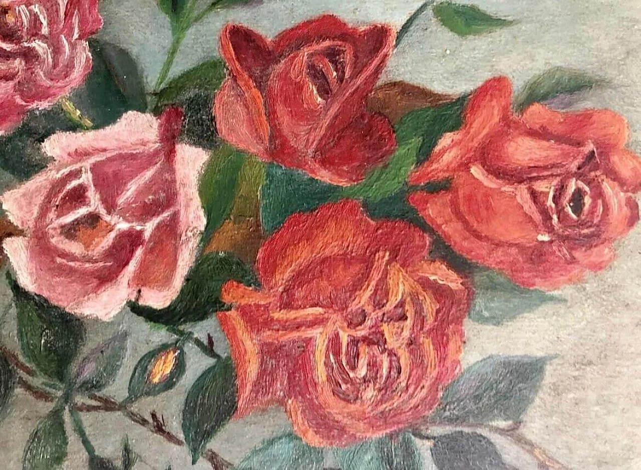 Rose, dipinto a olio su tavoletta, fine '800 6