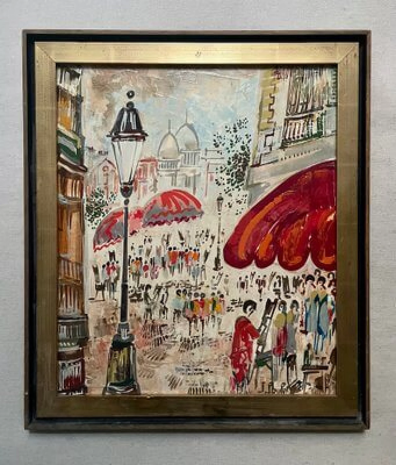 Dipinto impressionista raffigurante Place du Tertre a Montmartre, olio su tavola, anni '60 1