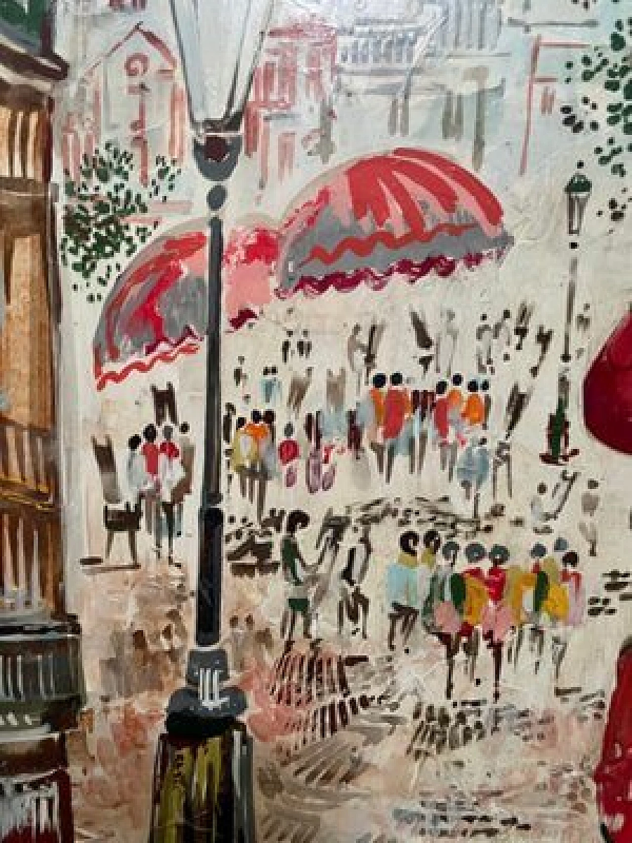 Dipinto impressionista raffigurante Place du Tertre a Montmartre, olio su tavola, anni '60 2