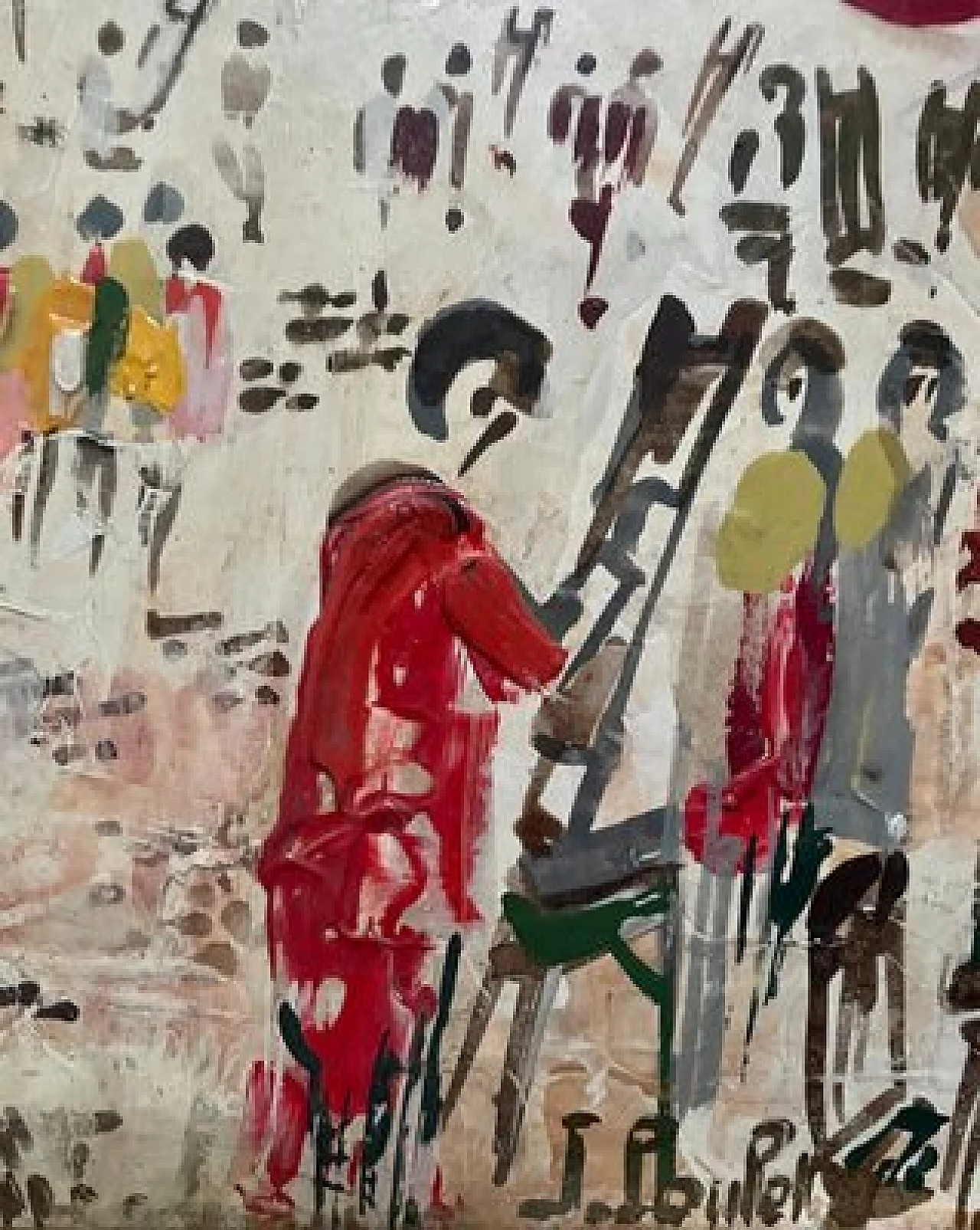 Dipinto impressionista raffigurante Place du Tertre a Montmartre, olio su tavola, anni '60 3