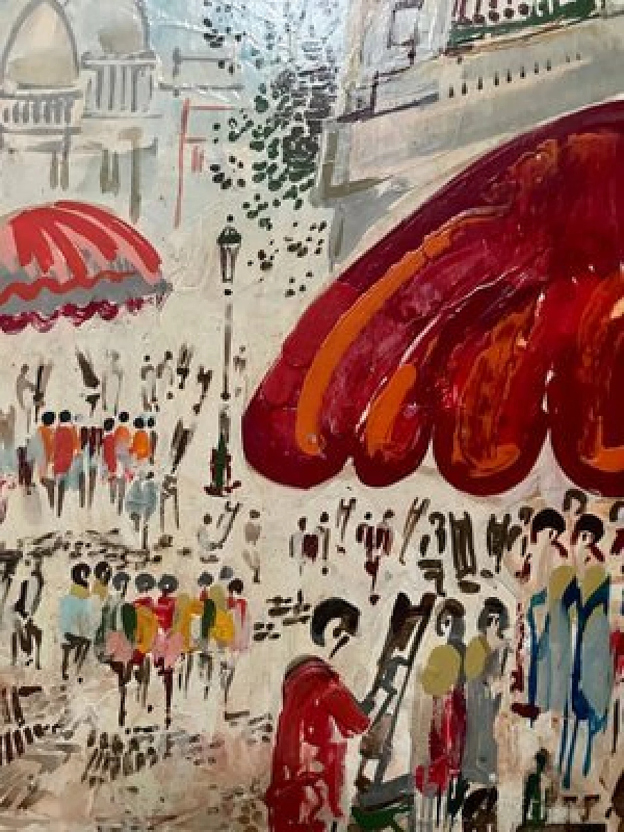 Dipinto impressionista raffigurante Place du Tertre a Montmartre, olio su tavola, anni '60 4