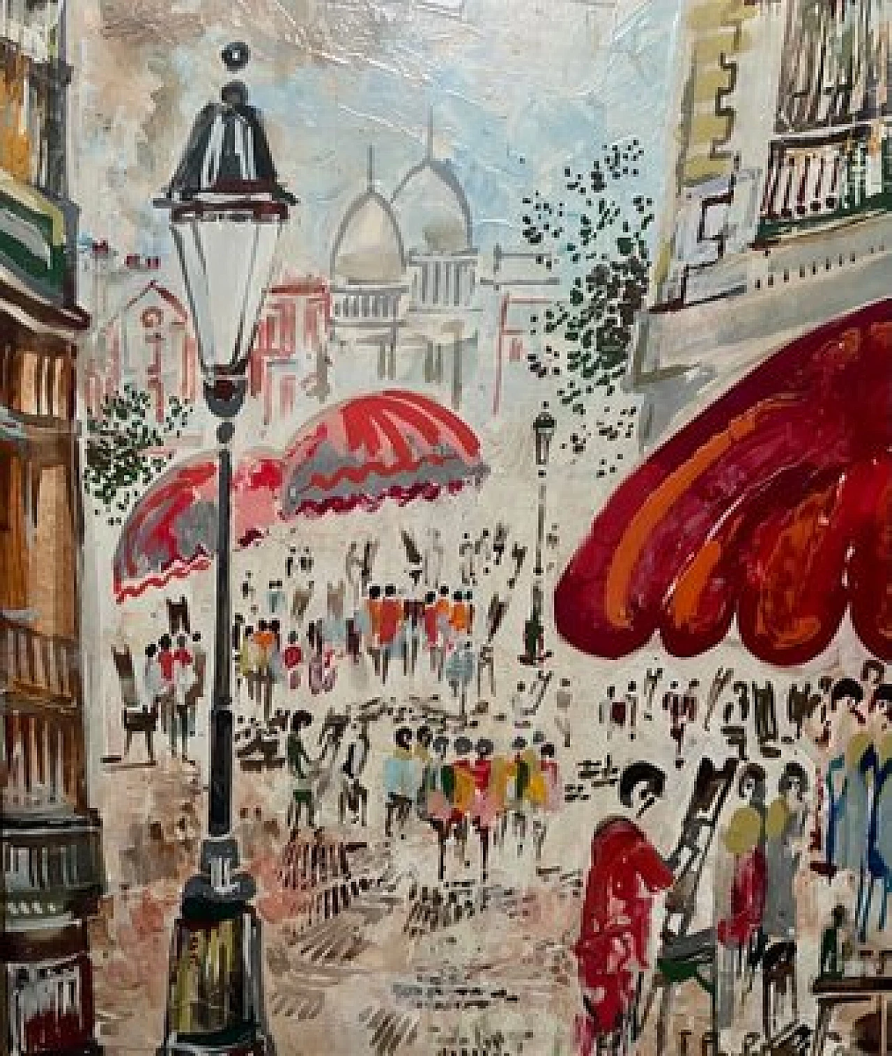 Dipinto impressionista raffigurante Place du Tertre a Montmartre, olio su tavola, anni '60 5