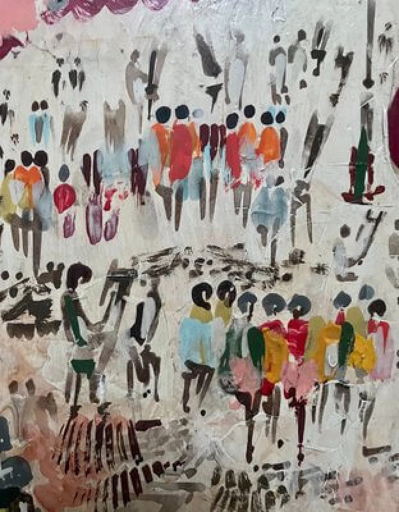 Dipinto impressionista raffigurante Place du Tertre a Montmartre, olio su tavola, anni '60 6