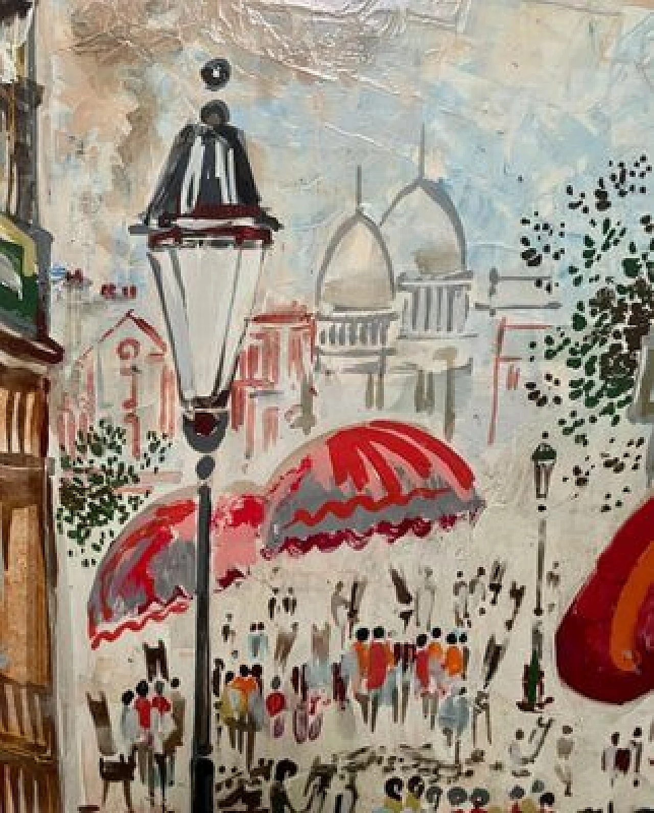 Dipinto impressionista raffigurante Place du Tertre a Montmartre, olio su tavola, anni '60 7