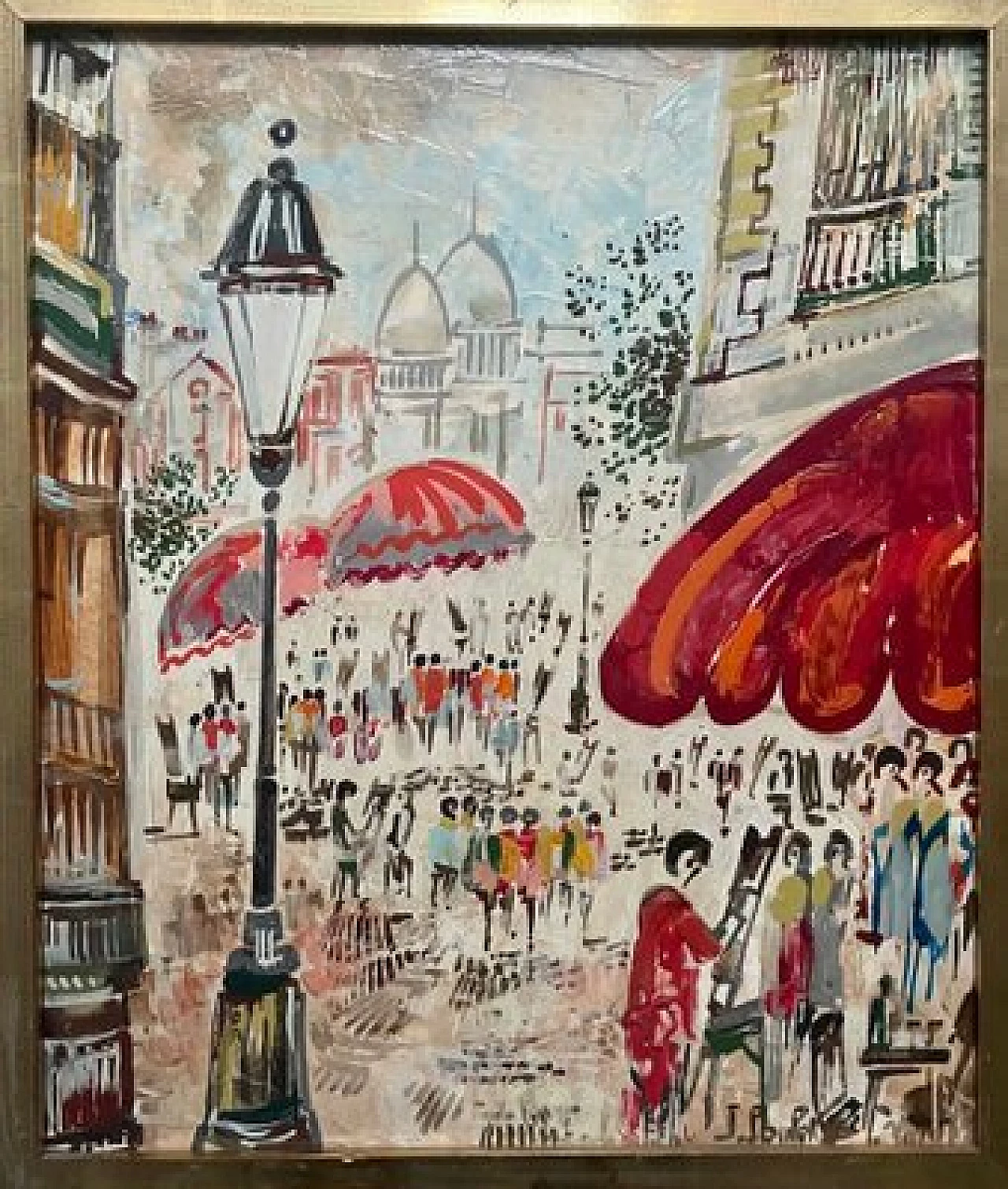 Dipinto impressionista raffigurante Place du Tertre a Montmartre, olio su tavola, anni '60 8