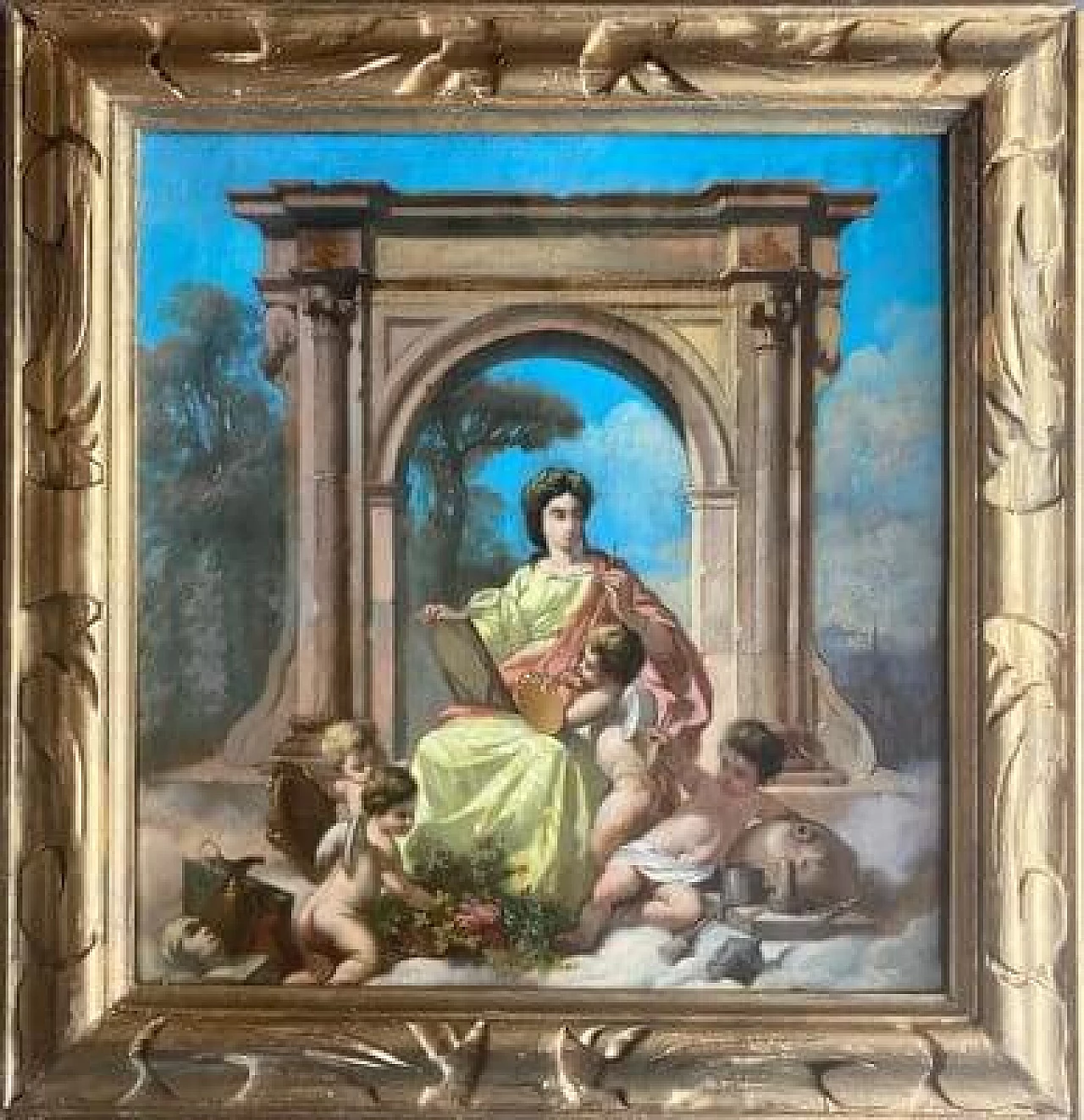 Allegorical scene, oil on paper and on cardboard, 19th century 1