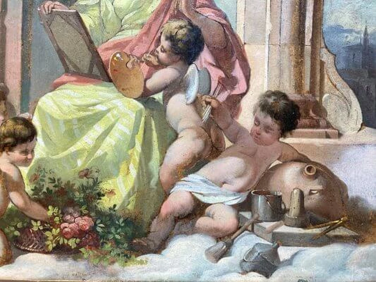 Allegorical scene, oil on paper and on cardboard, 19th century 4