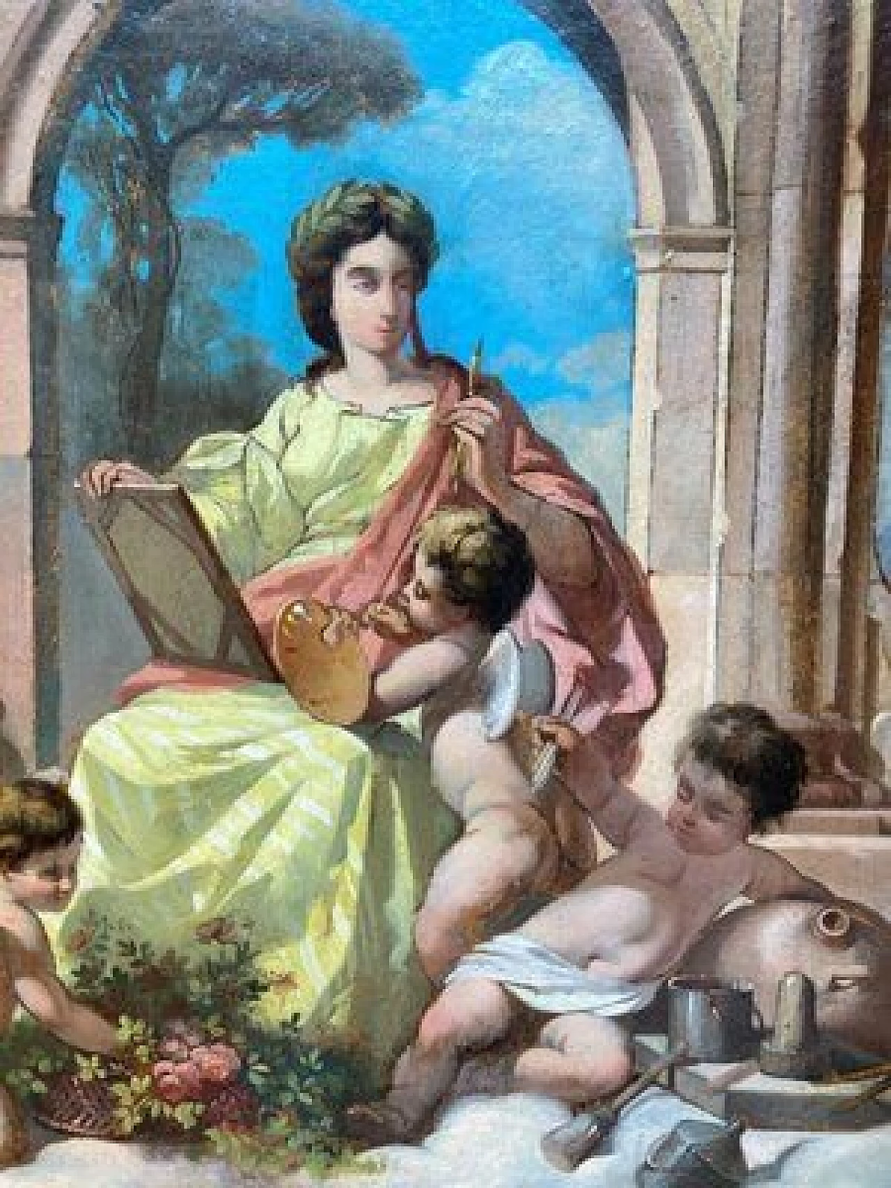 Allegorical scene, oil on paper and on cardboard, 19th century 6