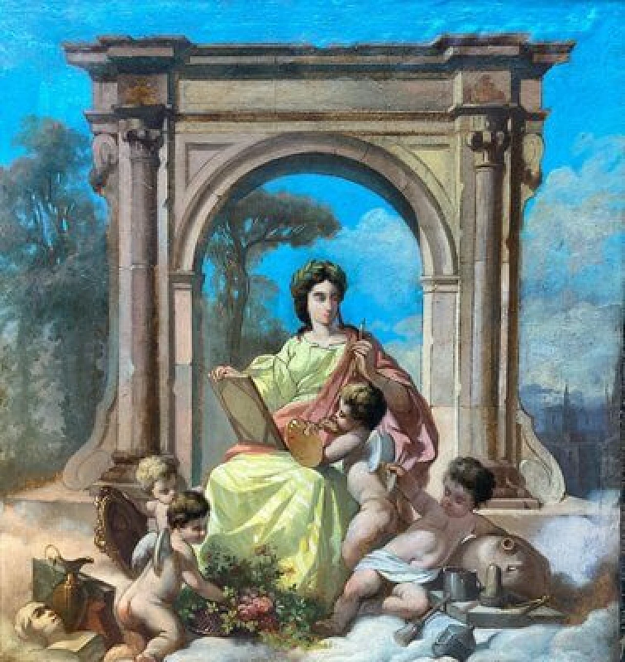 Allegorical scene, oil on paper and on cardboard, 19th century 9