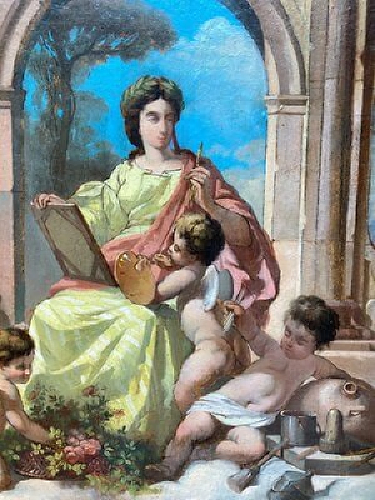 Allegorical scene, oil on paper and on cardboard, 19th century 10
