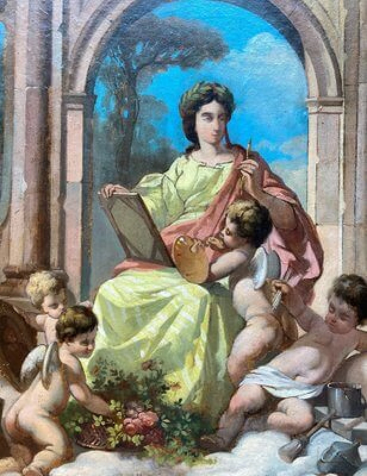Allegorical scene, oil on paper and on cardboard, 19th century 11