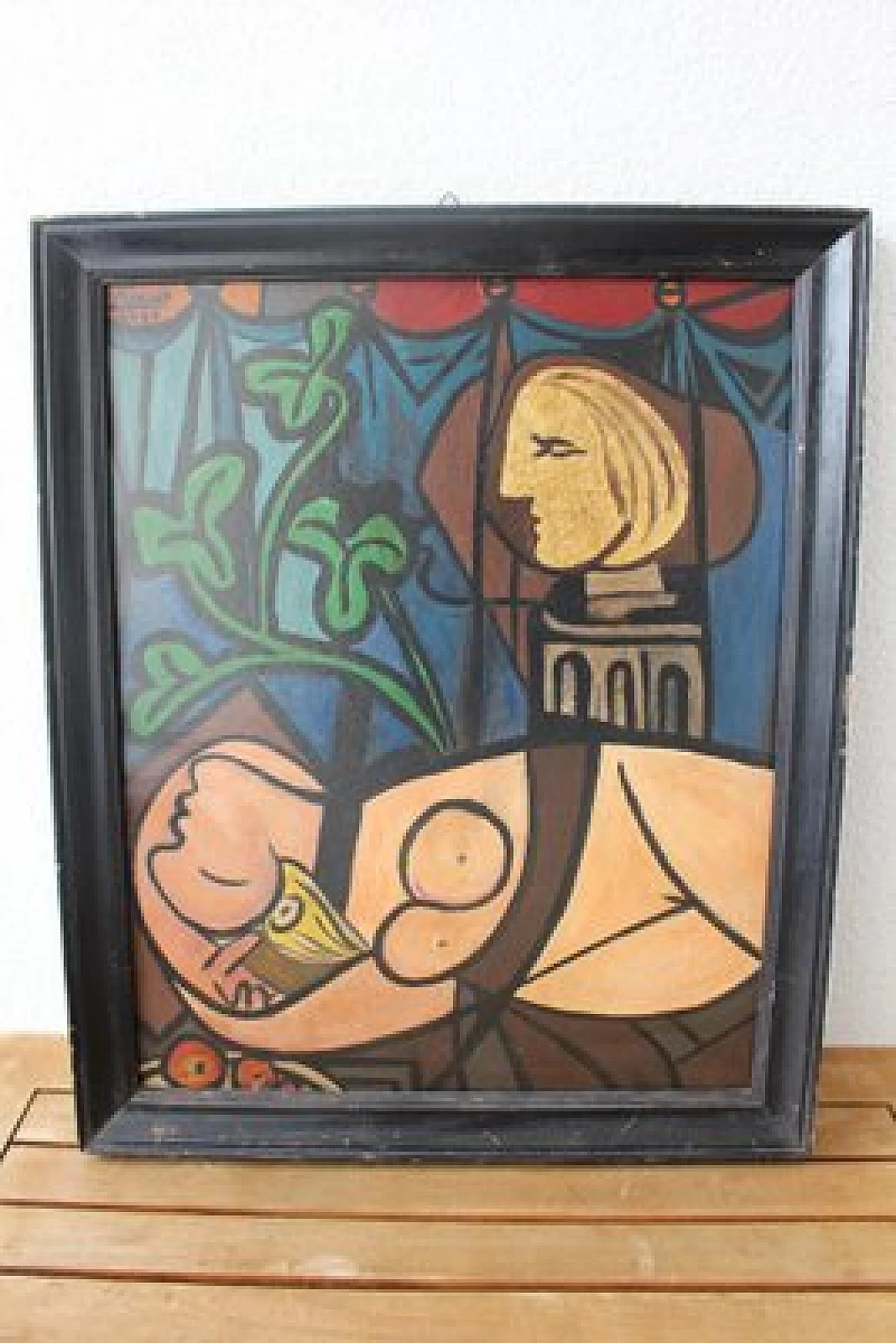 Composizione cubista con figure erotiche nello stile di Picasso, olio su tavola, anni '70 1