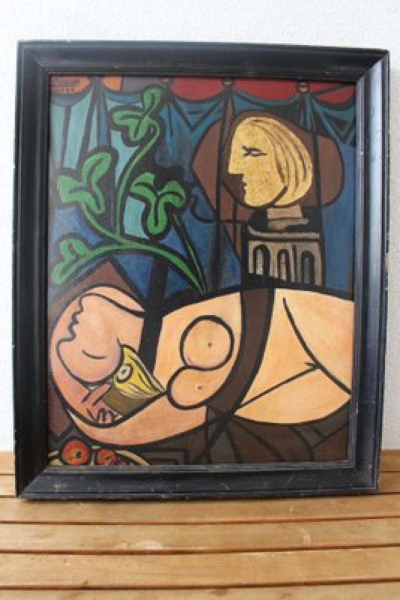 Composizione cubista con figure erotiche nello stile di Picasso, olio su tavola, anni '70 3
