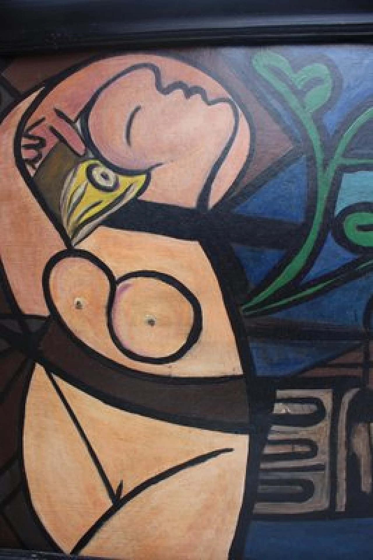 Composizione cubista con figure erotiche nello stile di Picasso, olio su tavola, anni '70 4