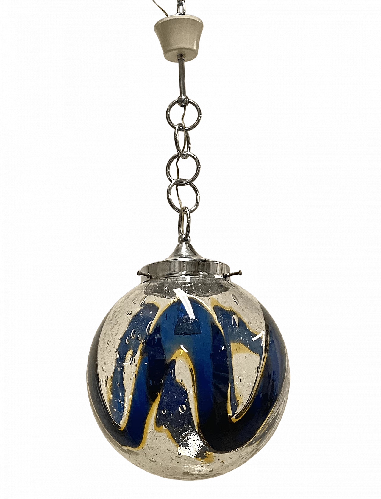 Blue, yellow and transparent Murano glass spherical chandelier, 1970s 6