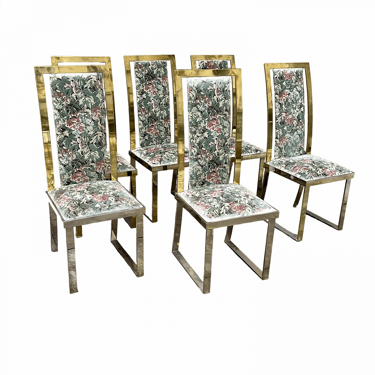 6 Chairs in brass and fabric by Romeo Rega for Sabot, 1970s 11