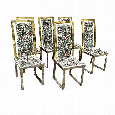 6 Chairs in brass and fabric by Romeo Rega for Sabot, 1970s