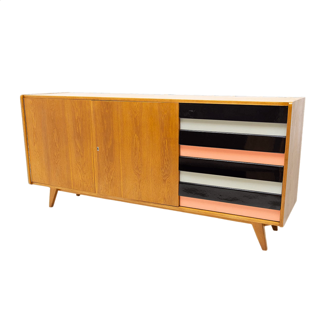 U-460 beech sideboard with coloured drawers by Jirí Jiroutek for Interiér Praha, 1960s 17