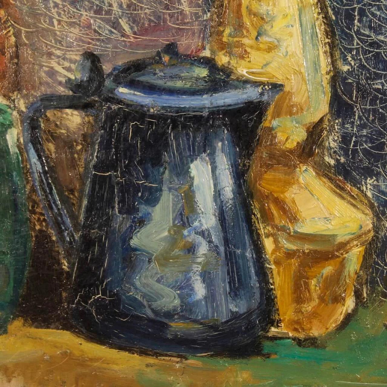 Natura morta con oggetti e pomodori, dipinto a olio su tela 7