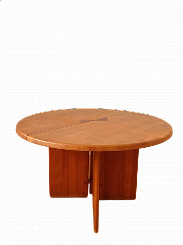 Tavolo rotondo allungabile in legno massiccio di Seltz, anni '70