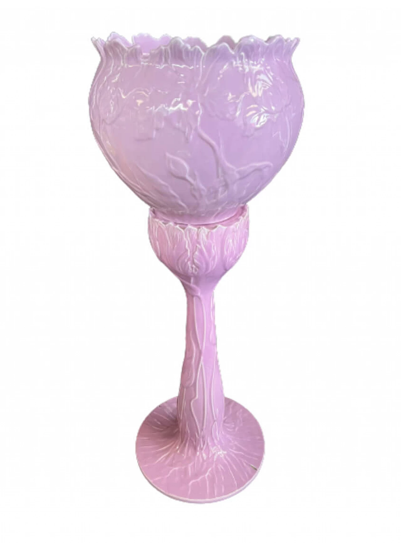 Fioriera Liberty in ceramica rosa, anni '30 1