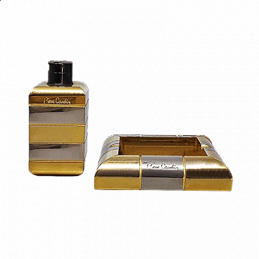 Brass and metal table lighter and ashtray by Pierre Cardin, 1970s