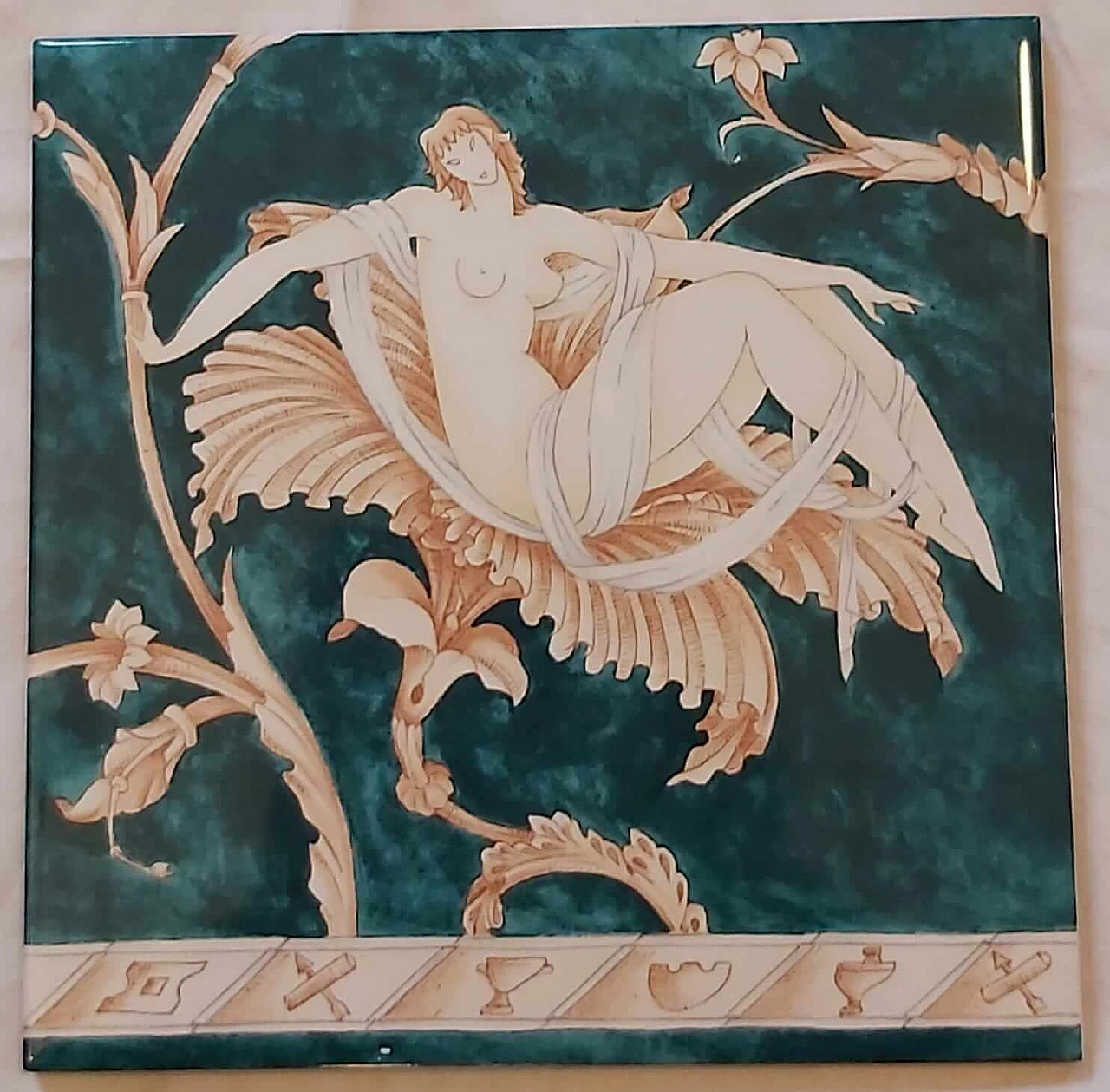 8 Tiles Women on flowers by Gio Ponti, 1970s 3