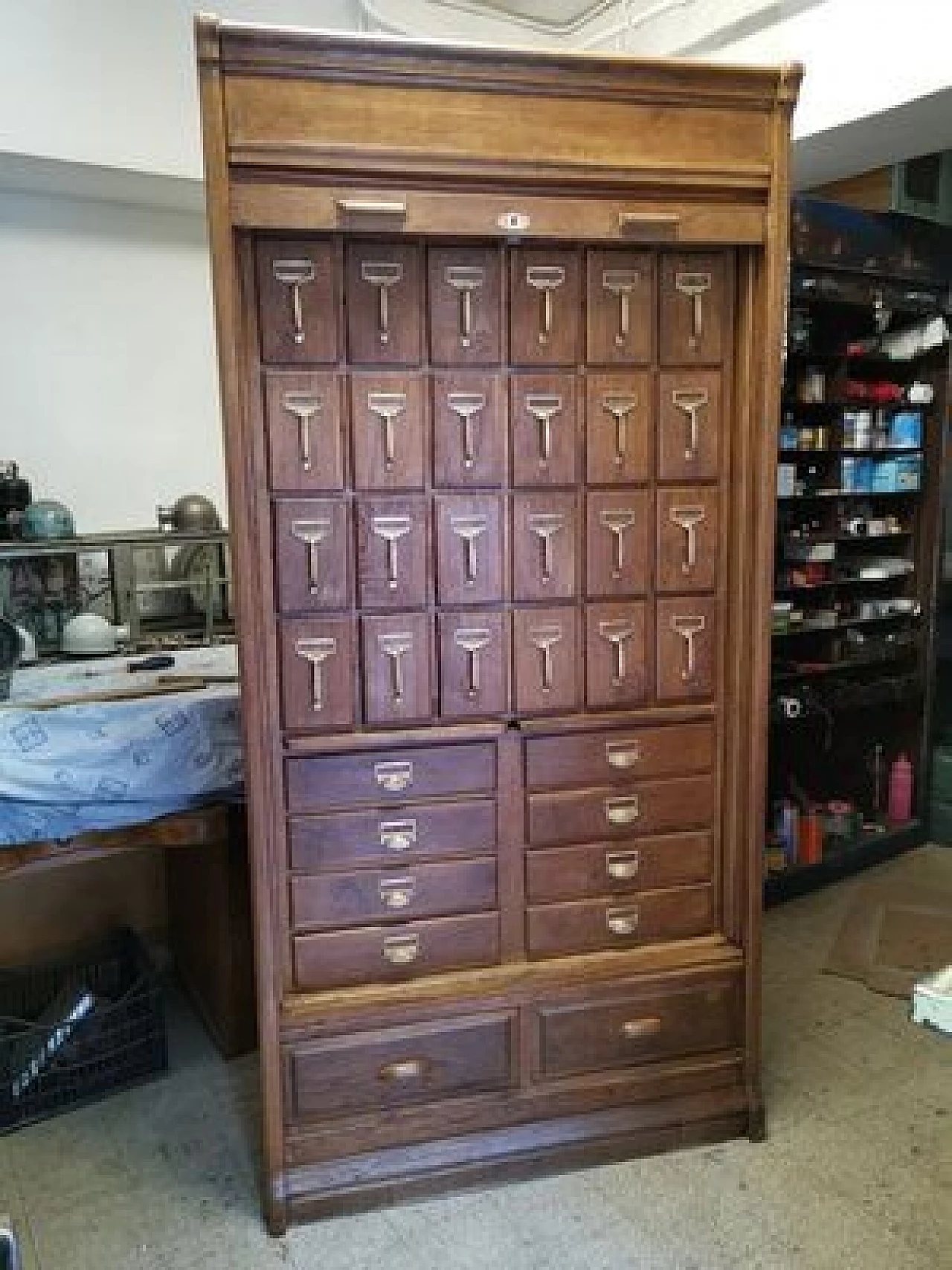 Wooden archive with brass details, 1950s 2