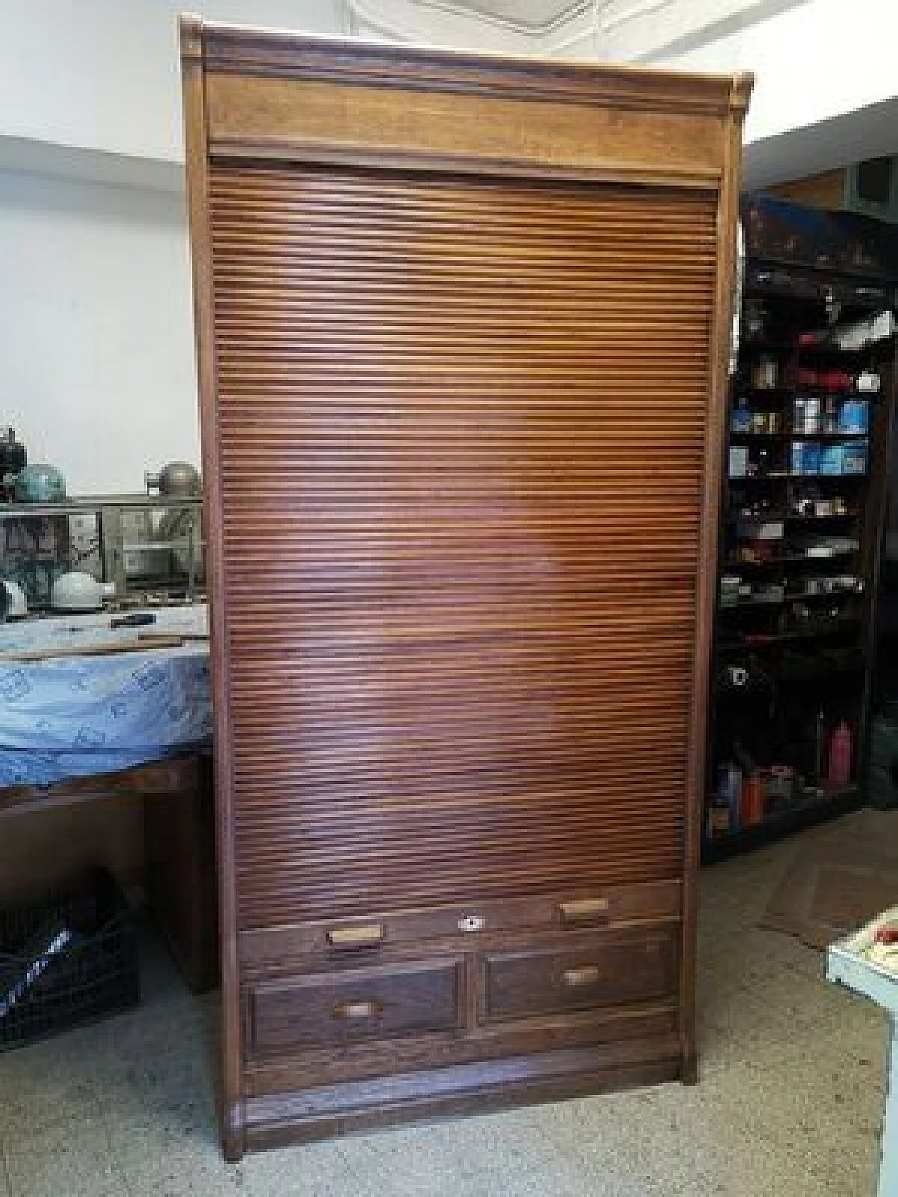 Wooden archive with brass details, 1950s 4