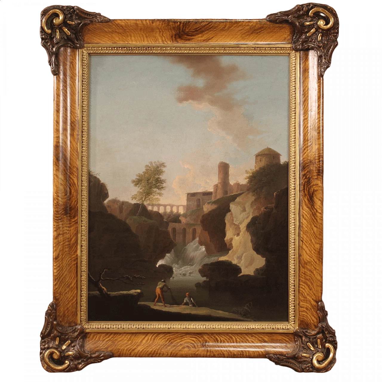 Landscape with figures and architectures, oil painting on canvas, 18th century 22