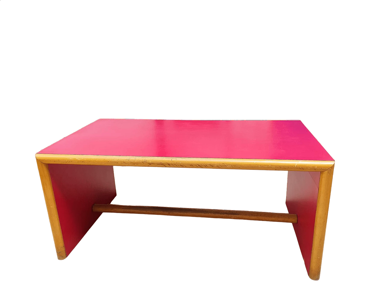Tavolo in legno con impiallacciatura rossa di Carlo Scarpa, anni '60 9