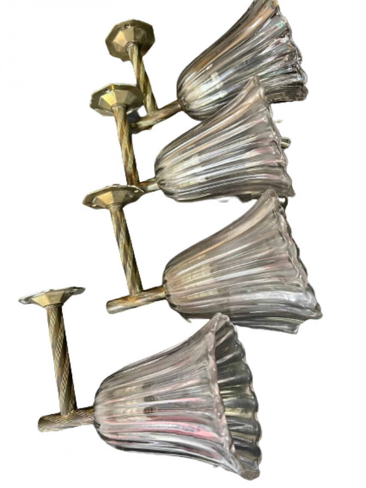 4 Applique in ottone e vetro di Murano Art Deco, anni '40 1